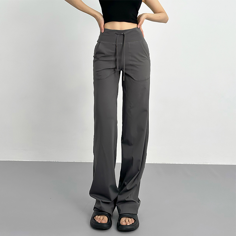 European and American High-Waisted Tie-Up Straight-Leg Loose Yoga Pants Floor-Length Pants Versatile Comfortable Elastic Flowy Casual Pants for Women