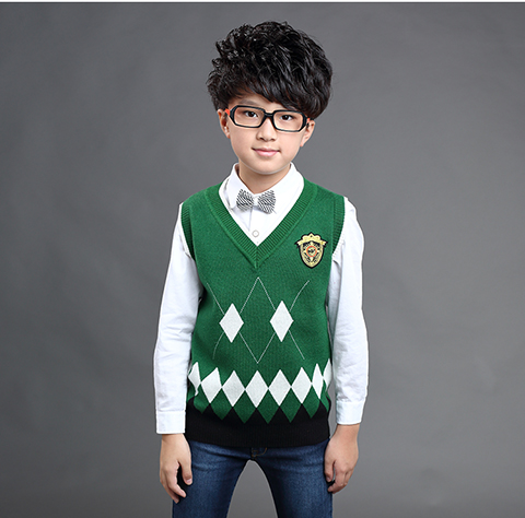 18 chàng trai áo len cổ chữ V trẻ em dệt kim cashmere len vest trẻ em áo len học sinh mùa xuân và mùa thu vest áo gile thu đông bé gái