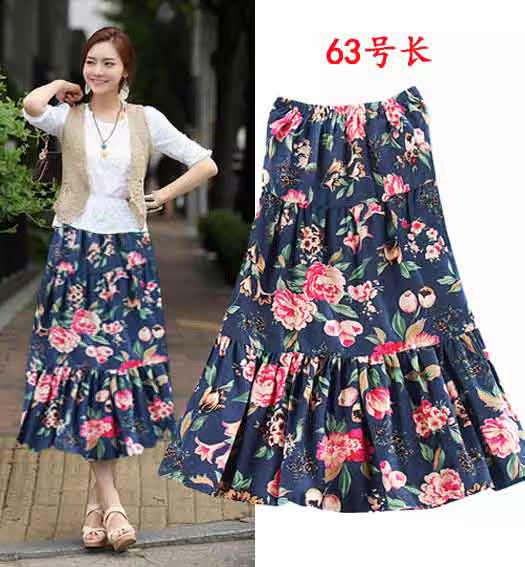 2019 Váy hoa boho In Váy linen lớn Váy phong cách dân tộc Váy hoa anh đào màu xanh - Váy chân váy chữ a ngắn đẹp