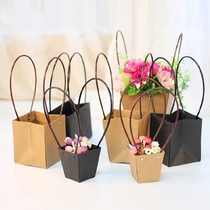 Heart Yo-yo Festival Flower Arrangement Floral Box Floral Class Kraft Hand Bag Thickened Waterproof Bouquet Flowers Flower Arrangement Bag