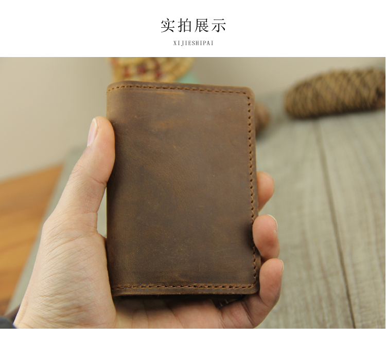 Túi xách da NARO Crazy Horse Lớp da đầu tiên Ví da nam Thẻ mini Case nữ siêu mỏng ví da cá sấu