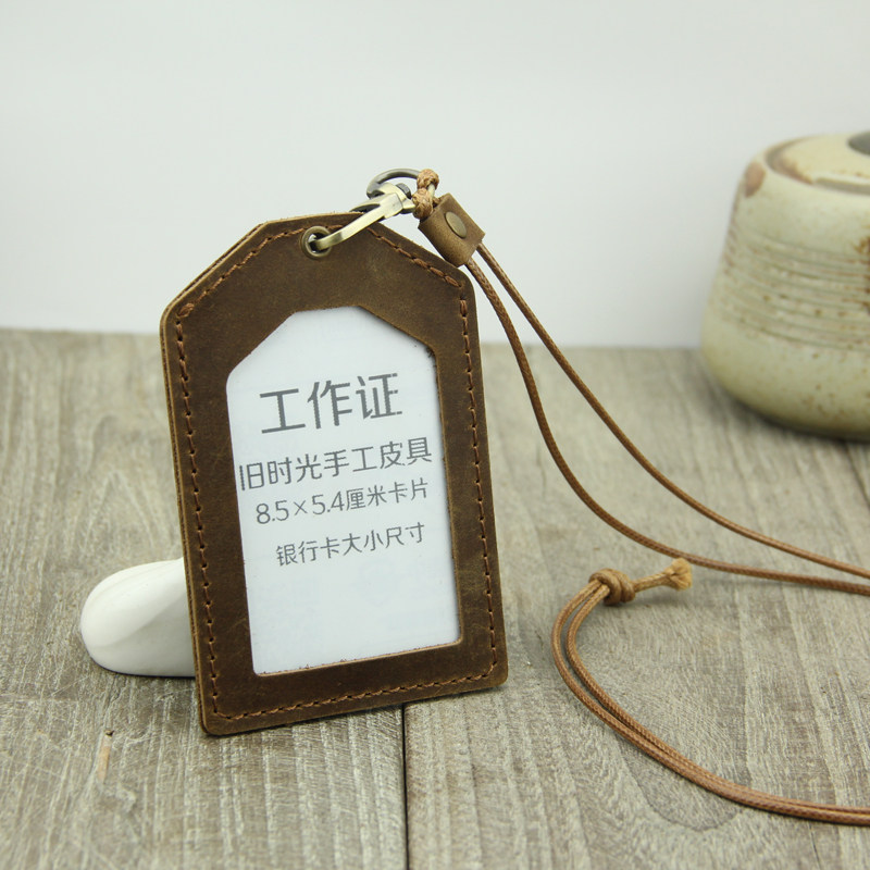 Crazy horse skin bus card set leather retro ultra-thin card bag work card subway card all-in-one card protection certificate meal card