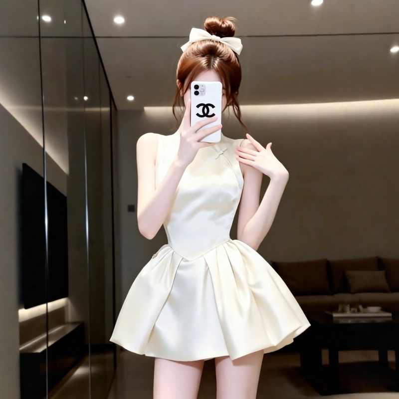 New Chinese-Style Stand-Up Collar Sleeveless Improved Cheongsam Dress for Women, Summer New Style, French-Style Elegant and High-End Waist-Cinching Short Skirt New Chinese-Style Stand-Up Collar Sleeveless Improved Cheongsam Dress for Women, Summer New Style, French-Style Elegant and High-End Waist-Cinching Short Skirt