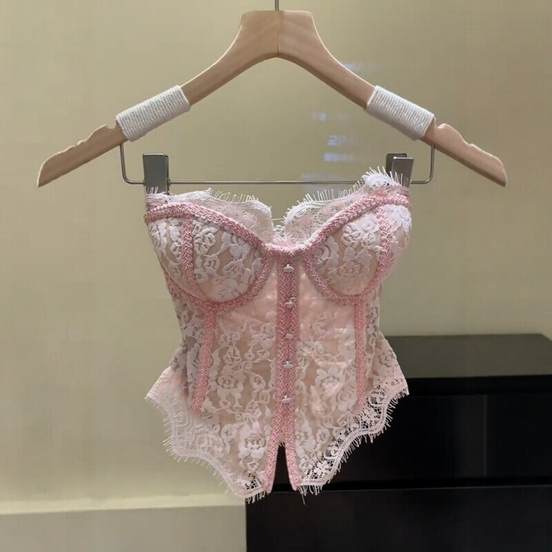 Purely Sensual Lace Patchwork Tube Top for Women, New Summer Slim-Fit Fishbone Corset Outerwear