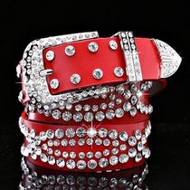 Diamond black red rhinestone thin belt women with skirt bright diamond inlay diamond fashion White small belt