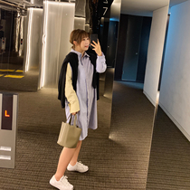 ALIN custom large size womens fat mm striped shirt Womens 2019 autumn new foreign atmosphere age long shirt