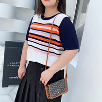 ALIN Custom Large Size Knitted Shirt Women Fat mm Spring Summer 2020 New Striped Knitted Interior Backing Top