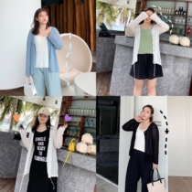 ALIN custom large size women's light summer knitwear covered with fat mm loose slim Joker solid color air conditioning shirt