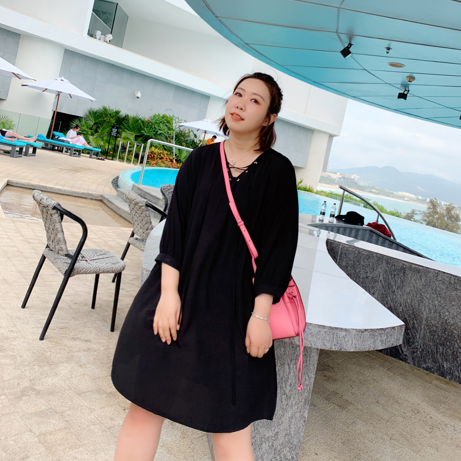 ALIN Custom Large Size Dress Cross Design Sensation Medium Long Shirt Skirt Fat Mm Casual Loose Belly Skirt Dress