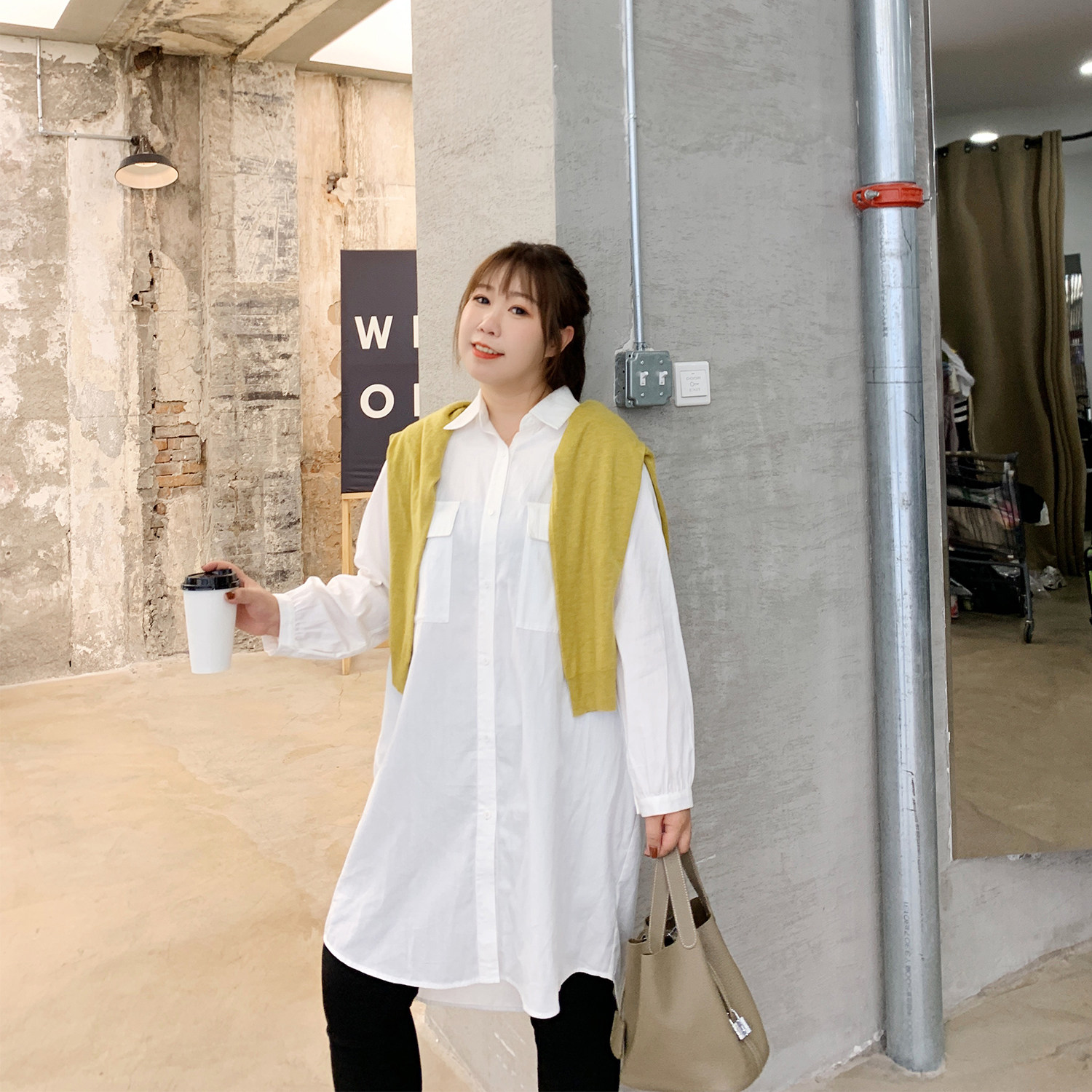 ALIN Custom large size Code Belly reduction Autumn Clothing Shirt 2019 New loose Conspiculess Lazy Mid-Length shirts