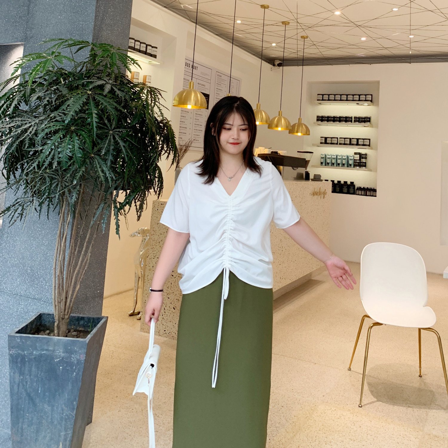 ALIN custom large size women's fat sister T-shirt women's 2020 Xiayang style fashion pleated chiffon shirt BM wind top