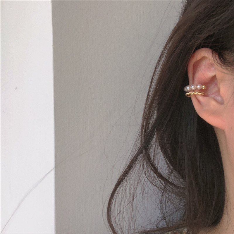 Double Layer Method Pearl Earbone Clip with Ear Clips Without Ear Clips ADVANCED SENSATION SMALL CROWDDESIGN EARRINGS WOMAN 100 LAP EARRINGS-Taobao