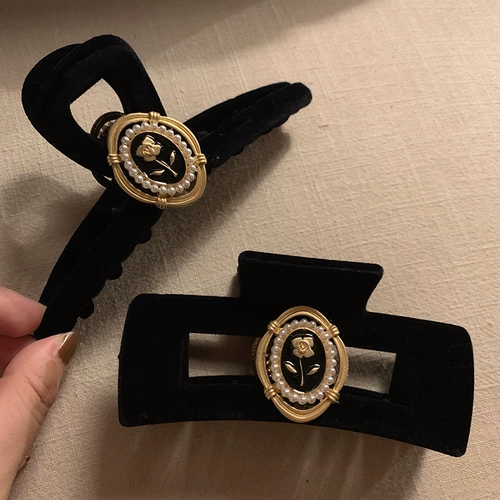 Черная заколка-крабик, весенняя акула, заколка для волос, розы, французский стиль, в стиле Шанель, новая коллекция