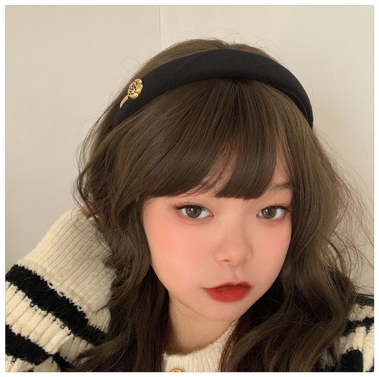 山茶花发箍~小香风复古法式vintage高颅顶海绵头箍黑色气质压发女详情14