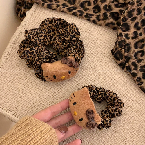 Кольцо с леопардовым принтом Kitty для толстой кишки ~ черная кожа KT кольцо для кошачьих волос мяч веревка для волос 2025 новый горячий стиль кольцо для волос аксессуары для волос