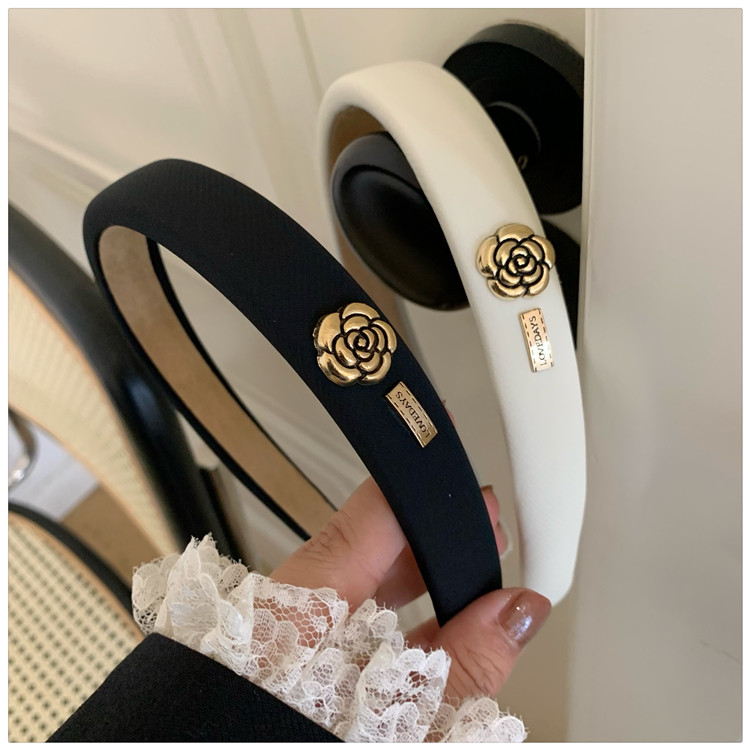 山茶花发箍~小香风复古法式vintage高颅顶海绵头箍黑色气质压发女详情4