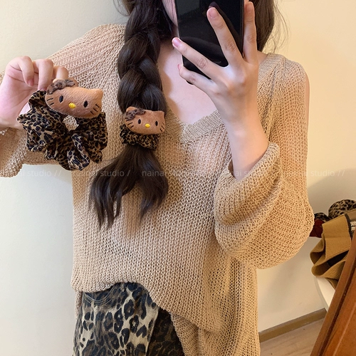 Кольцо с леопардовым принтом Kitty для толстой кишки ~ черная кожа KT кольцо для кошачьих волос мяч веревка для волос 2025 новый горячий стиль кольцо для волос аксессуары для волос