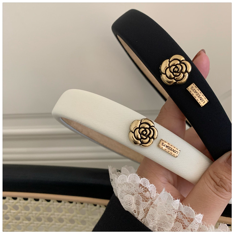 山茶花发箍~小香风复古法式vintage高颅顶海绵头箍黑色气质压发女详情12