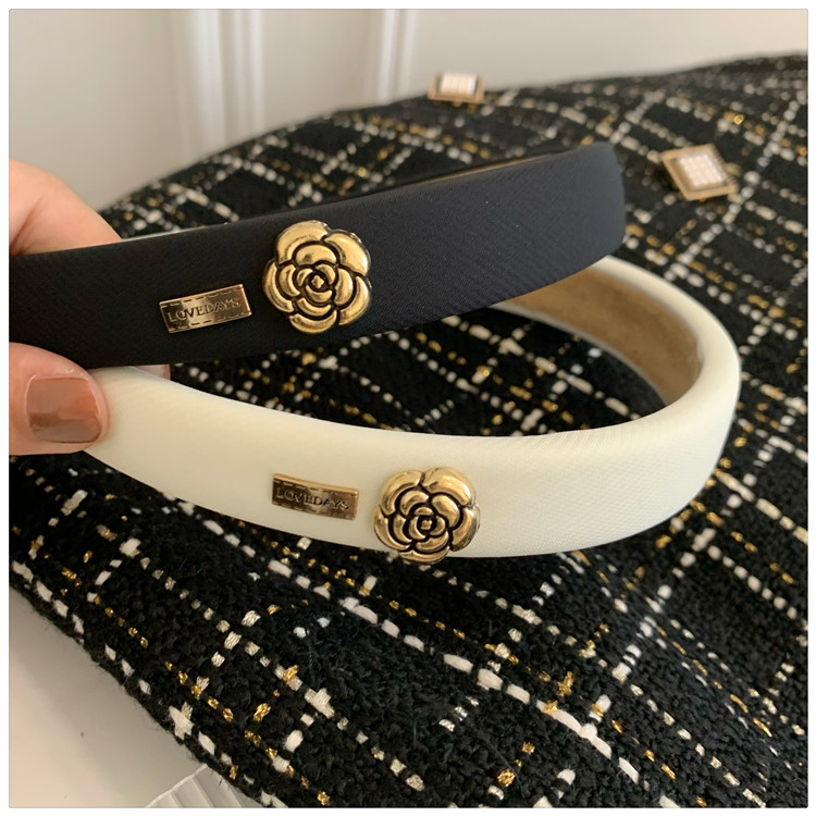 山茶花发箍~小香风复古法式vintage高颅顶海绵头箍黑色气质压发女详情3