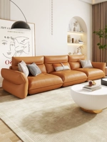 小 Silent Wind Leather Dofa маленькая квартира Комбинация современная минималистская гостиная крем для ветра линия ветра Трехпелитный кожаный диван
