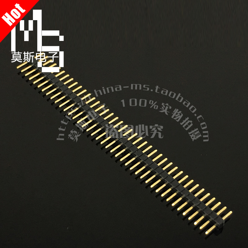 Gold plated environmentally friendly 1 0MM pitch row pin 1*40P single row straight pin 180 degrees straight and small black clamp foot distance 1 0