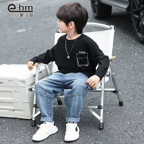 小象汉姆 Летняя одежда, детский белый приятный телу хлопковый весенний антибактериальный лонгслив