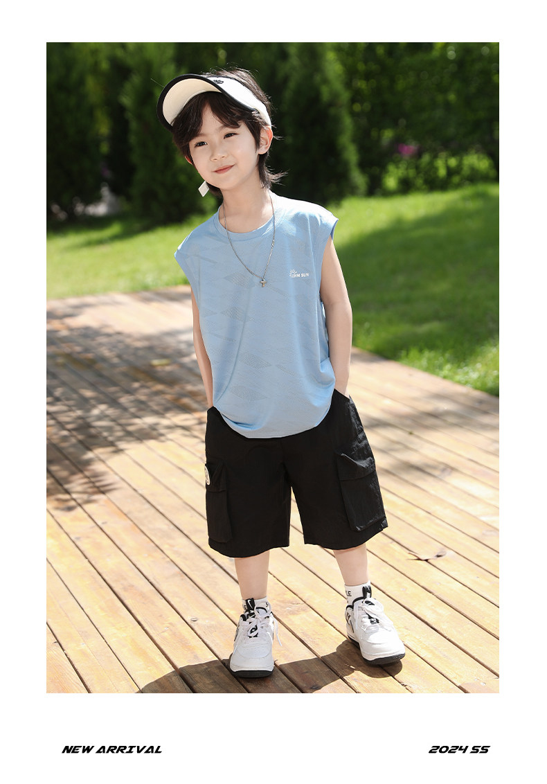 小象汉姆童装男童运动背心2026新款儿童夏季网眼速干透气无袖T恤 — 23