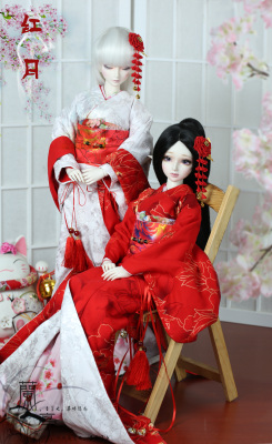 taobao agent | → Lan Ting ← | BJD/SD baby coat BJD kimono kimono and Fenghong and white sleeve kimonos, red moon finishing display