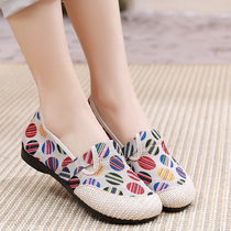 Old Beijing cloth shoes womens breathable linen slip on lazy shoes soft bottom ethnic style mother shoes retro womens single shoes