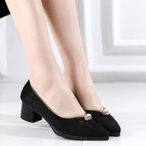 New old Beijing cloth shoes professional all-match work shoes black tooling shoes thick heel commuting shallow mouth pointed toe womens single shoes
