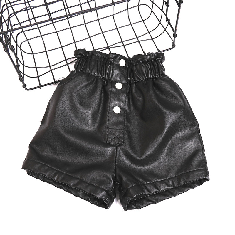2020 New Girl Pants Han Edition Children Foreign Boots Pants Autumn Winter Little Girl High Waist Pu Leather Shorts Outwear