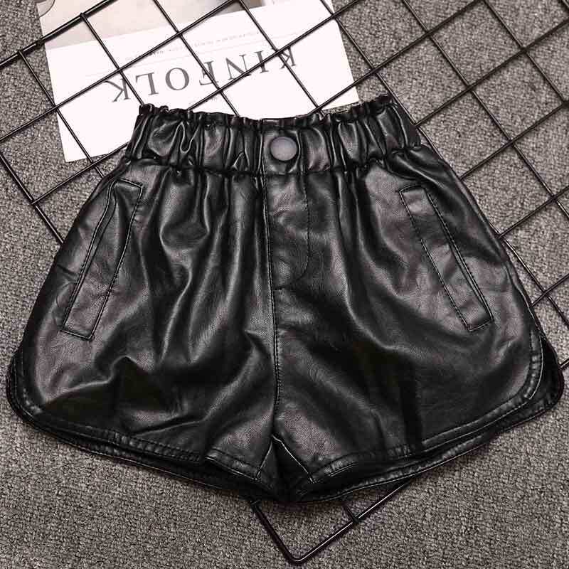Girl leather shorts outside wearing 100 lap 2022 new autumn winter leather pants baby PU leather pants CUHK Tong high waist pants