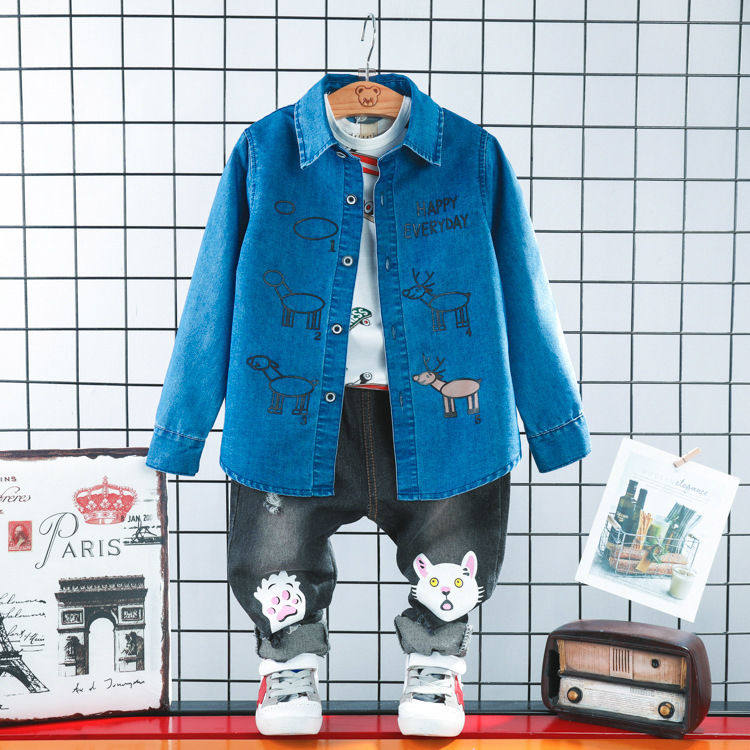 Boys and Girls Spring Clothing 2020 Autumn Cartoon Boy Shirt Long Sleeve and Casual Outside Shirt