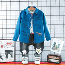 Male And Female Child Spring Clothing 2020 Autumn Models New Printed Cartoon Boy Denim Shirt Long Sleeve Casual Outwear Shirt