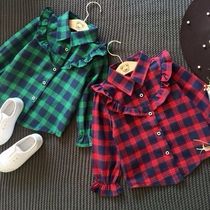 Spring autumn and winter South Korean girls retro plaid shirt 2020 small and medium girls cotton lining cardiovert childrens blouses child clothing
