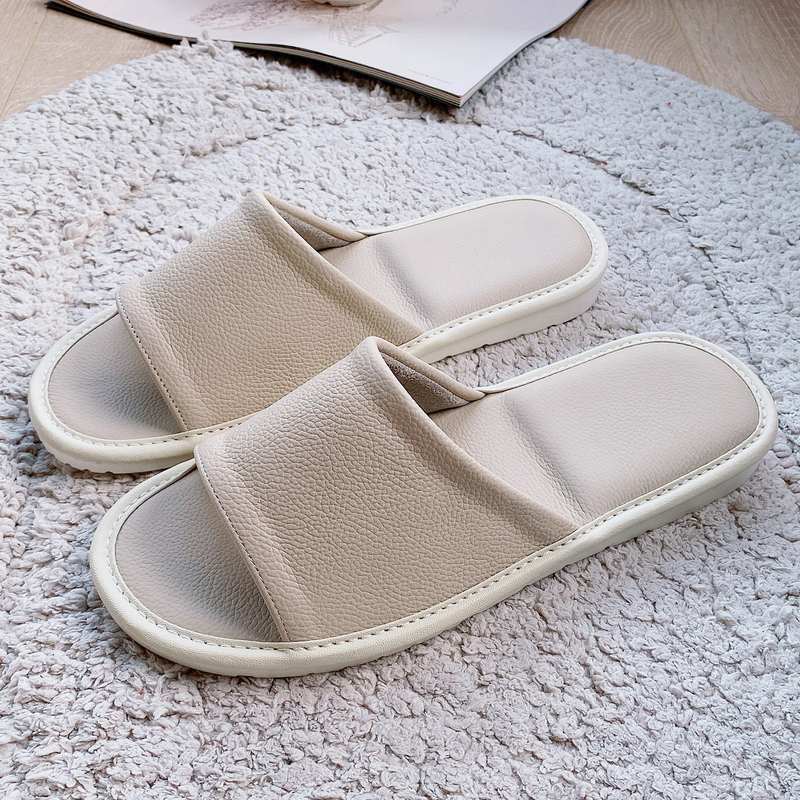 Cowhide Non-Smelly Foot-Friendly Couple's Home Floor Genuine Leather Slippers for Women, Summer Indoor Non-Slip Soft-Soled Slippers for Men