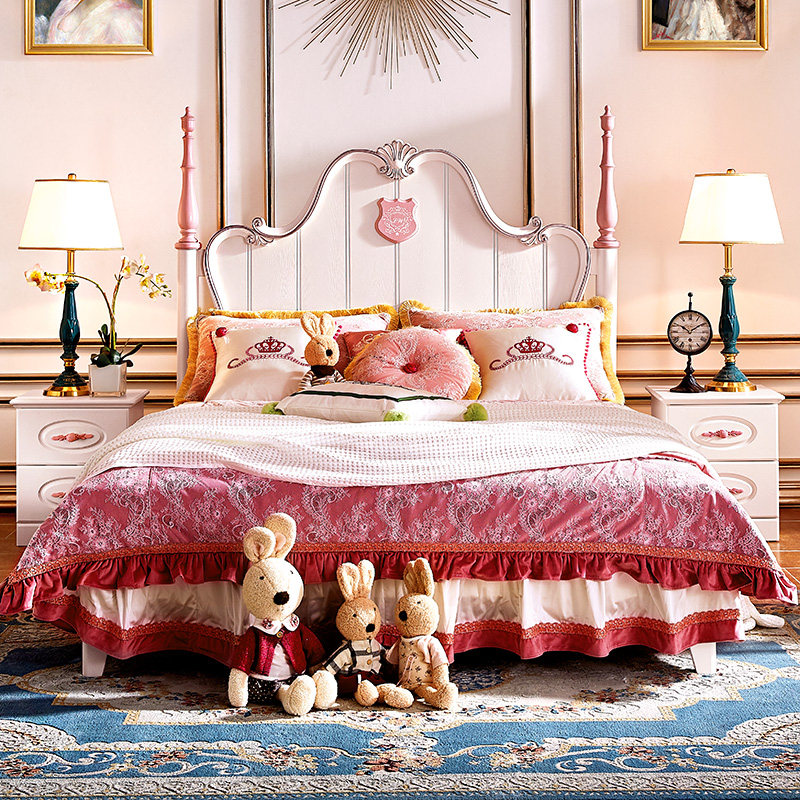 Solid Wood Children Bed Girl Dream Pink Princess Bed Girl Girl Girl Girl Girl Single Double Teenagers 1 8 m Bed