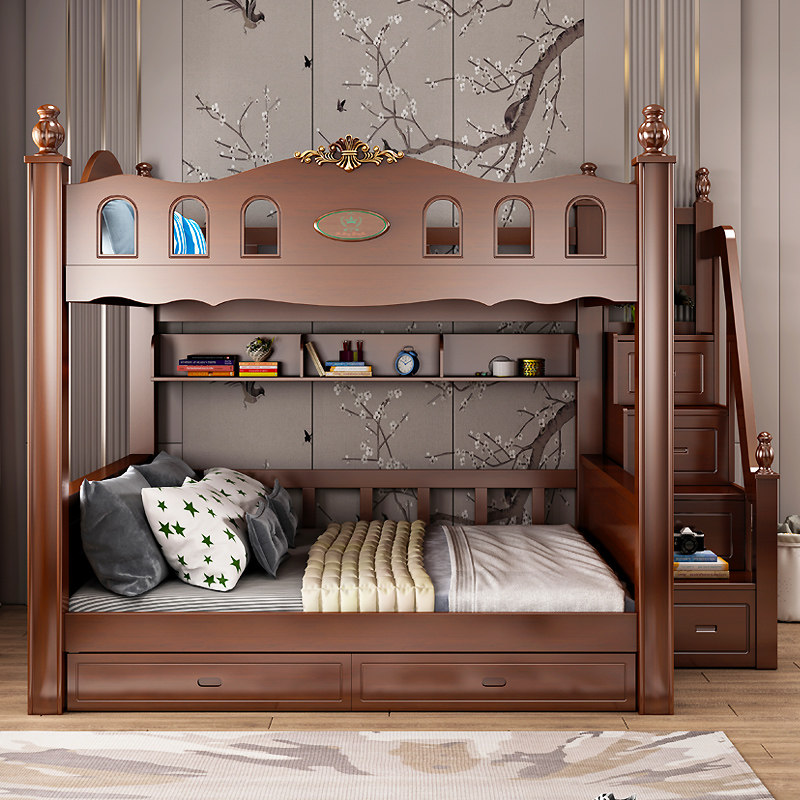 1.8m children's bed solid wood parallel upper and lower bed with width bunk bed rubber wood upper and lower bunk American 1.5 high and low bed
