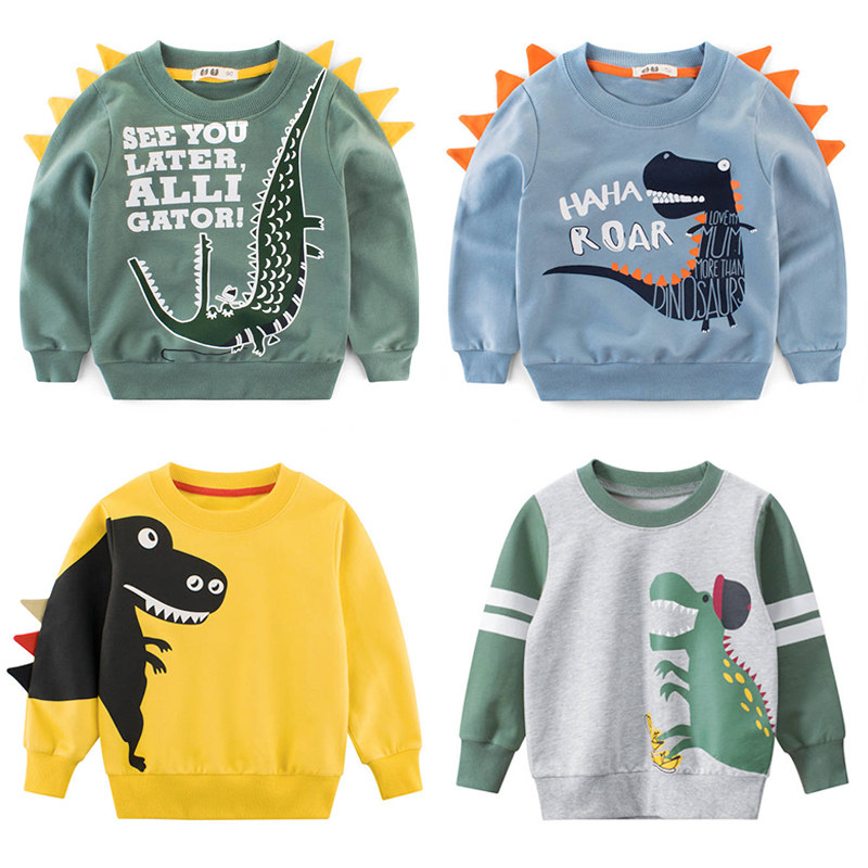 Korean dinosaur children's sweater pure cotton thin section baby top 2021 spring new children's clothing boys pullover jacket