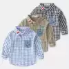 Foreign school embroidery children's shirt Pure cotton thin section baby plaid top Autumn new children's clothing boys shirt long sleeve
