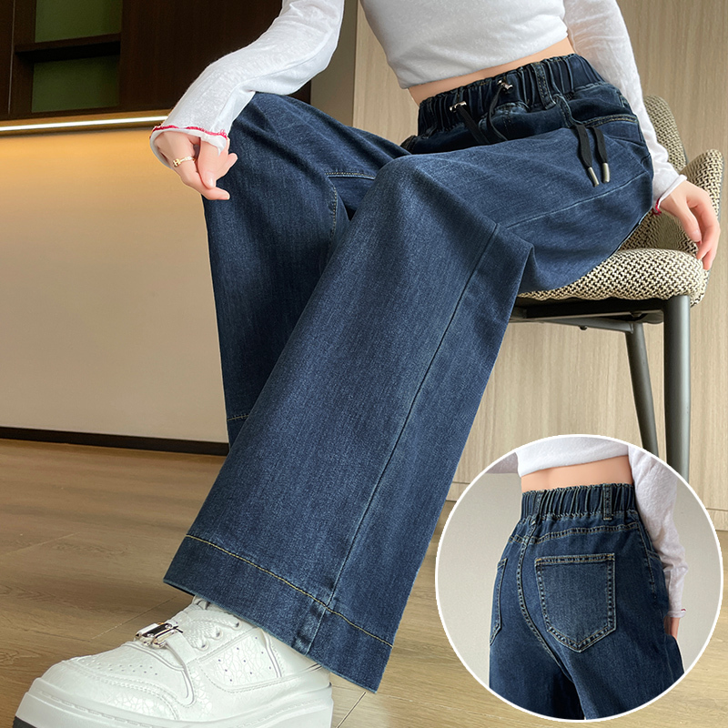 Elastic Waist Straight-Leg Jeans for Women, Spring and Autumn 2026 New Style, High-Waisted, Loose, Slimming, Plus-Size, Stretchy Wide-Leg Pants Elastic Waist Straight-Leg Jeans for Women, Spring and Autumn 2026 New Style, High-Waisted, Loose, Slimming, Plus-Size, Stretchy Wide-Leg Pants