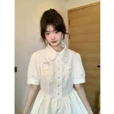 Летнее милое белое приталенное платье, корсет, мини-юбка для принцессы, короткий рукав