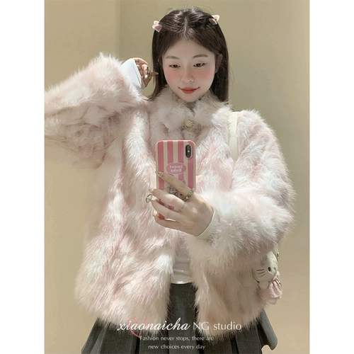 Розовая утепленная куртка, в стиле Шанель, оверсайз