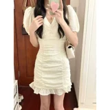 Летний корсет, поясная сумка, платье, юбка, V-образный вырез, рукава фонарики, с акцентом на бедрах