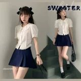 Летняя футболка, милая рубашка, мини-юбка, комплект, короткий рукав