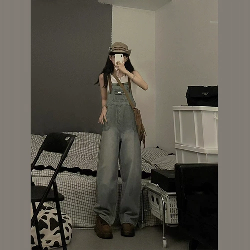 Ретро приталенный комбинезон, дизайнерские джинсы, штаны, в американском стиле, высокая талия, тренд сезона