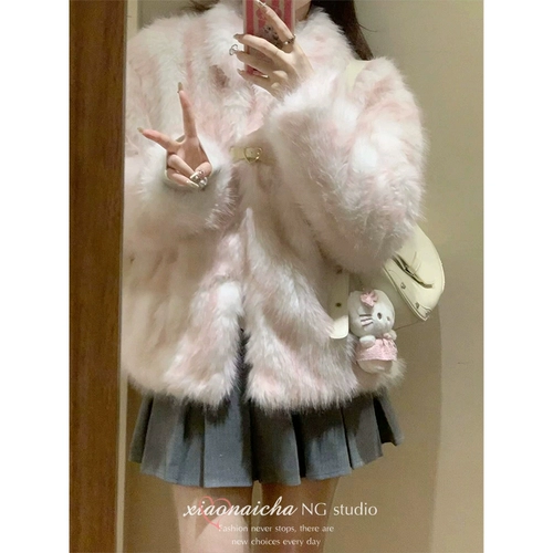 Розовая утепленная куртка, в стиле Шанель, оверсайз