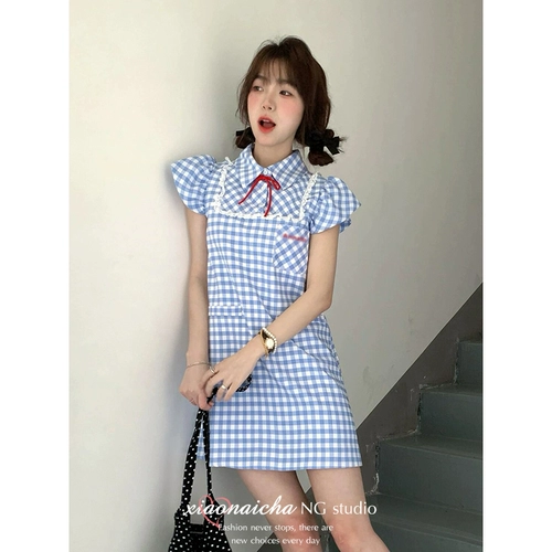 Синее цветное летнее платье, кружевной корсет, кукла, мини-юбка, подходит для подростков, кружевное платье