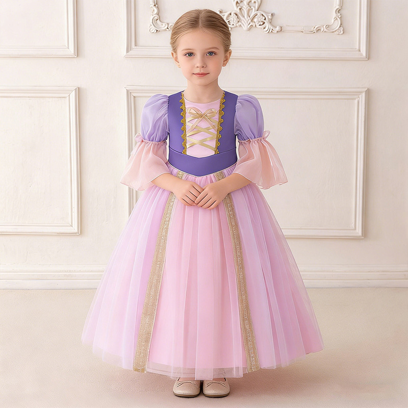 Rapunzel Princess Dress for Girls, Purple Mesh Dress, Kidsren's Cosplay Costume