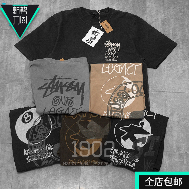 In Stock: Stussy Our Legacy Collaboration Washed Vintage Surf Tai Chi Black 8 Short-Sleeve T-Shirt